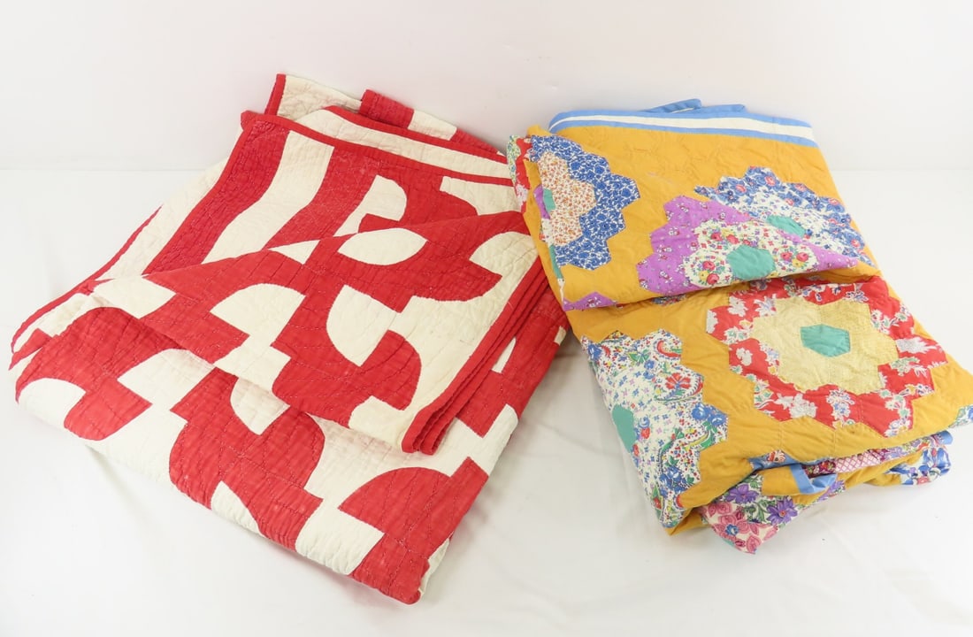 2 Antique Hand Pieced & Quilted Quilts (1 of 19)