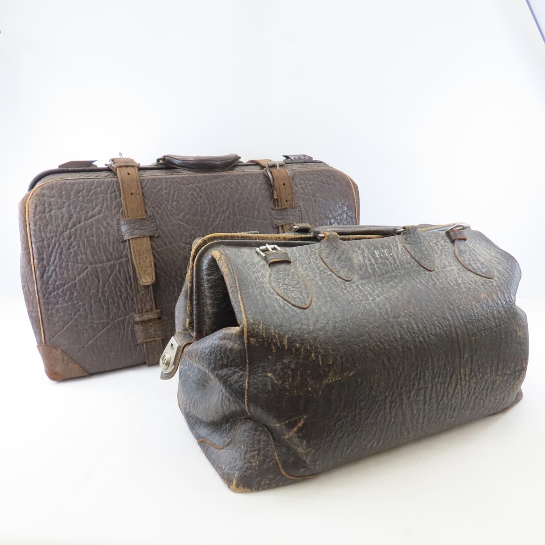 Antique Walrus Suitcase & Woodward Cowhide Bag (1 of 20)
