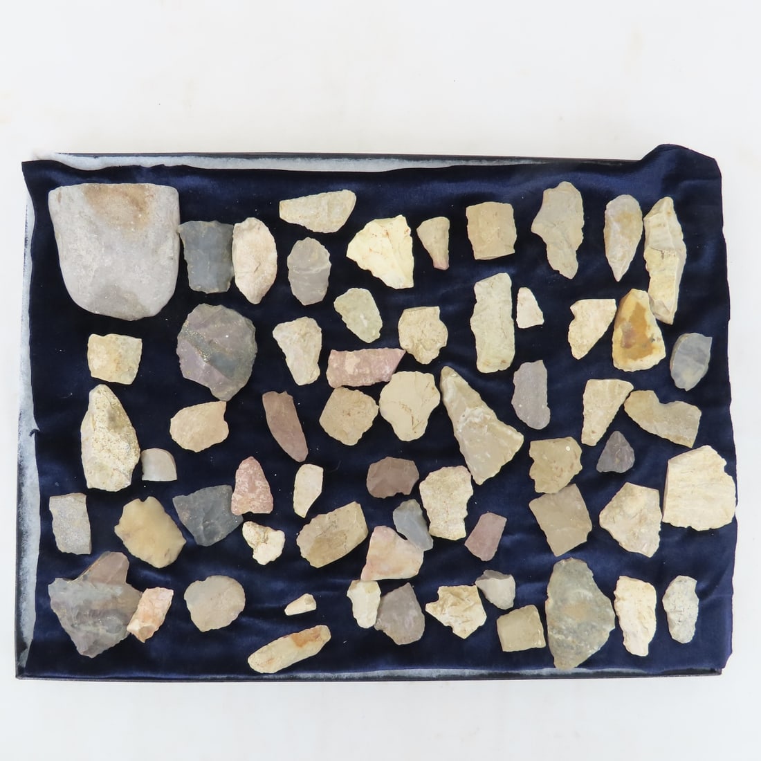 Native American Indian Stone Tool Fragments: Native American Indian Stone Tool Fragments - Stone Tool Fragments & Shards in Riker Box. Lot Size: 17 x 13 x 1", 4 lbs Photos are part of description. (Live Auctioneers only shows a max of 20