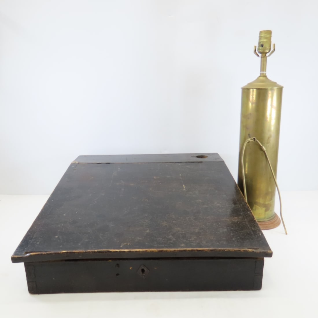 Antique Wood Clerk's Writing Desk & Brass Lamp (1 of 20)