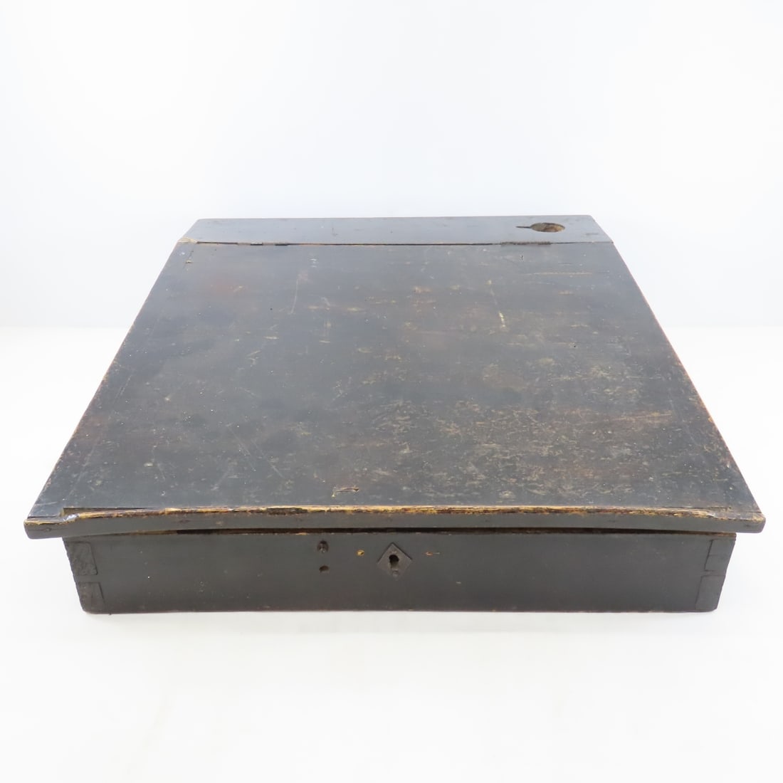 Antique Wood Clerk's Writing Desk & Brass Lamp - 2