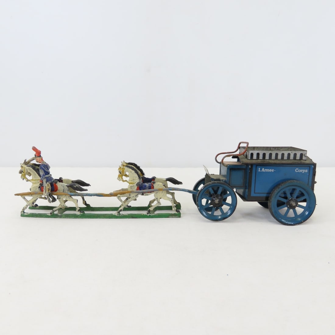 Tin & cast metal horse drawn carts, toy cannon - 7