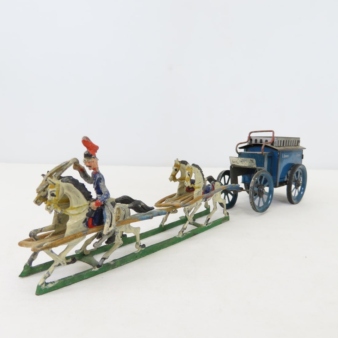 Tin & cast metal horse drawn carts, toy cannon - 8