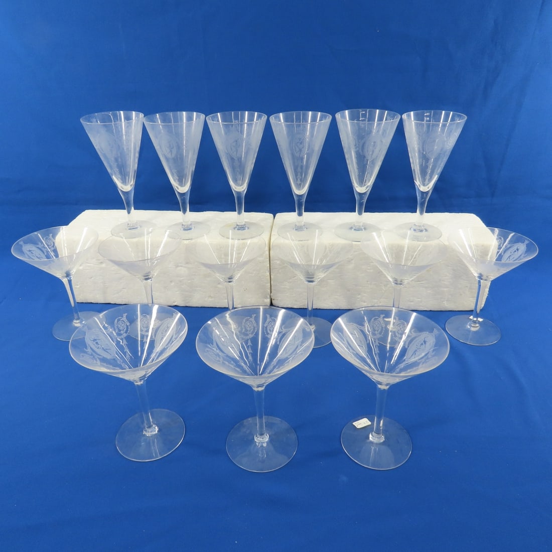 Tiffin Franciscan Classic Clear Glassware: Tiffin Franciscan Classic Clear Glassware - 9 6" champagne, 6 7.25" glasses. Lot size: 20x16x8", 6.5 lbs Photos are part of description. (Live Auctioneers only shows a max of 20 photos). Please ask