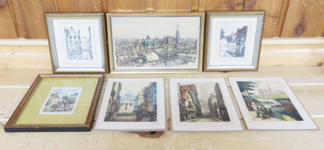 7 Vintage Artist Signed Etchings & Framed Prints (1 of 20)
