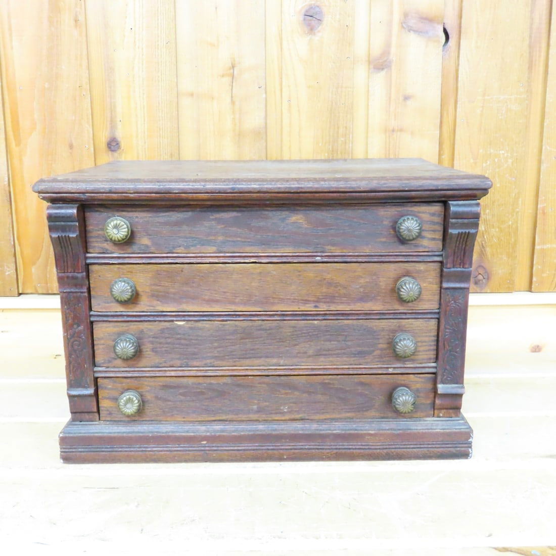 Antique J & P Oak Six Cord Spool Cabinet (1 of 16)