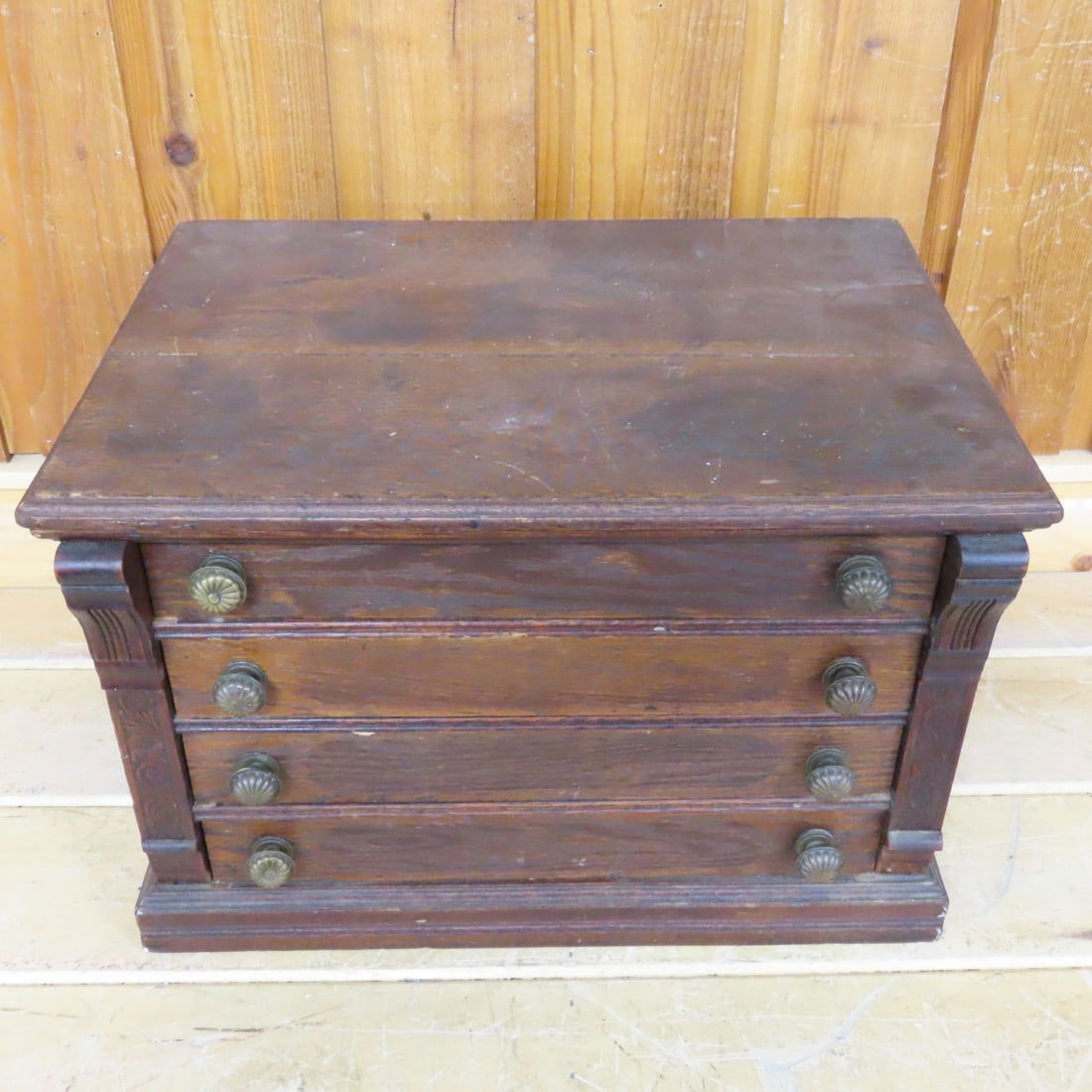 Antique J & P Oak Six Cord Spool Cabinet - 2