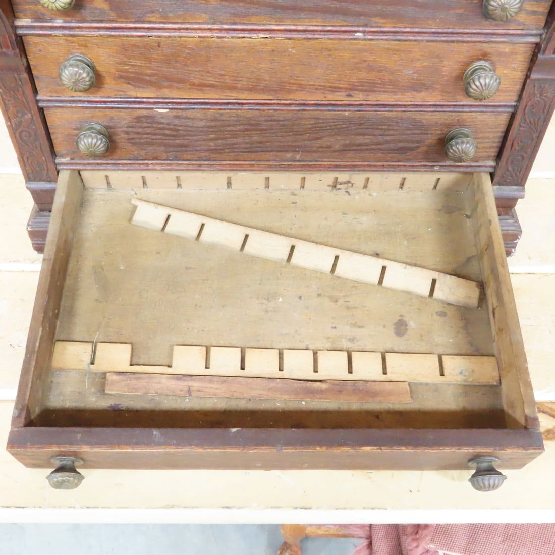 Antique J & P Oak Six Cord Spool Cabinet - 3