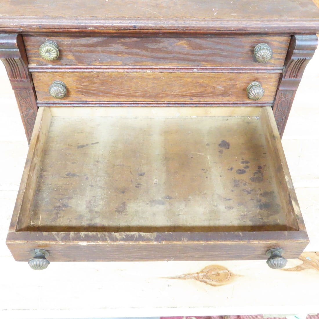 Antique J & P Oak Six Cord Spool Cabinet - 4