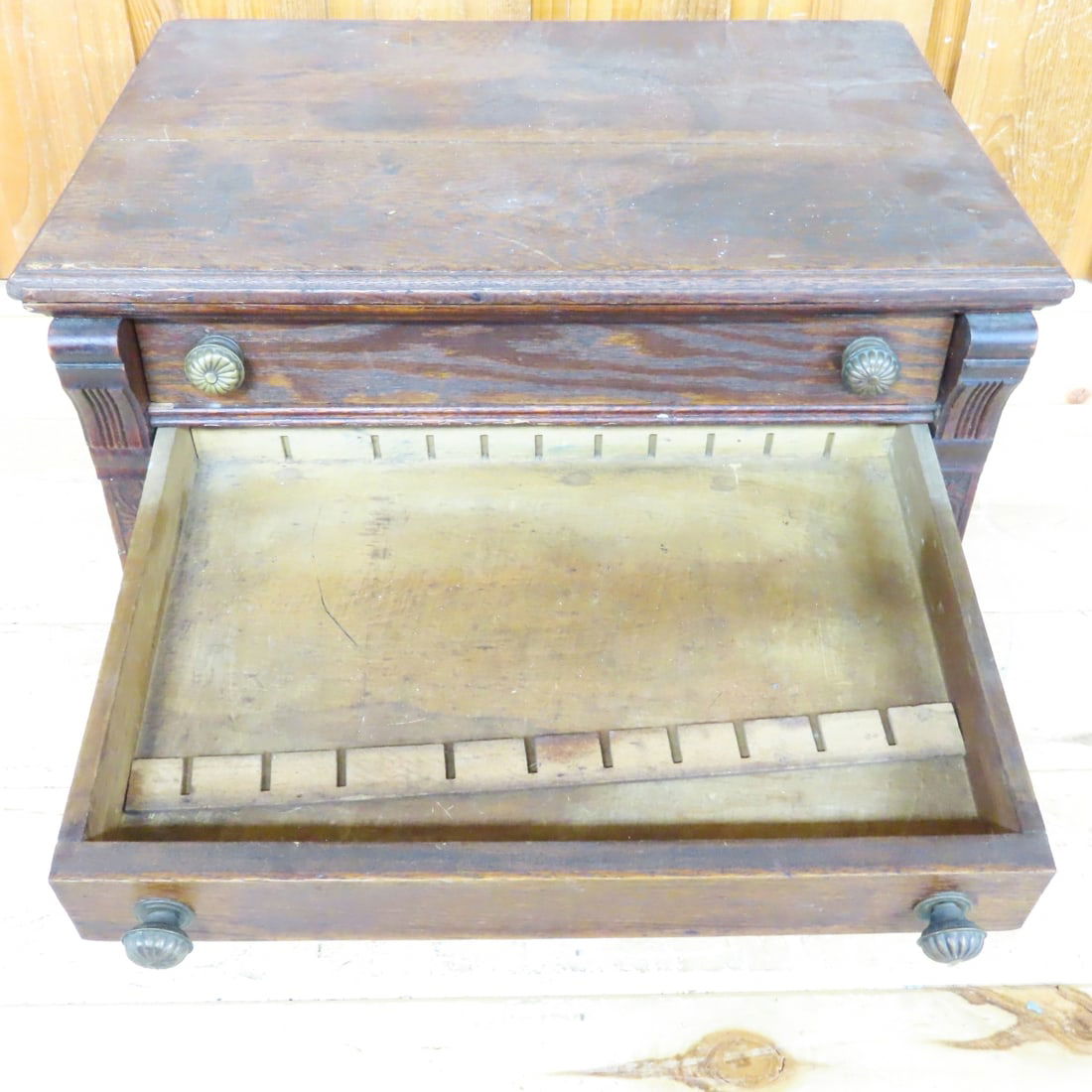 Antique J & P Oak Six Cord Spool Cabinet - 5