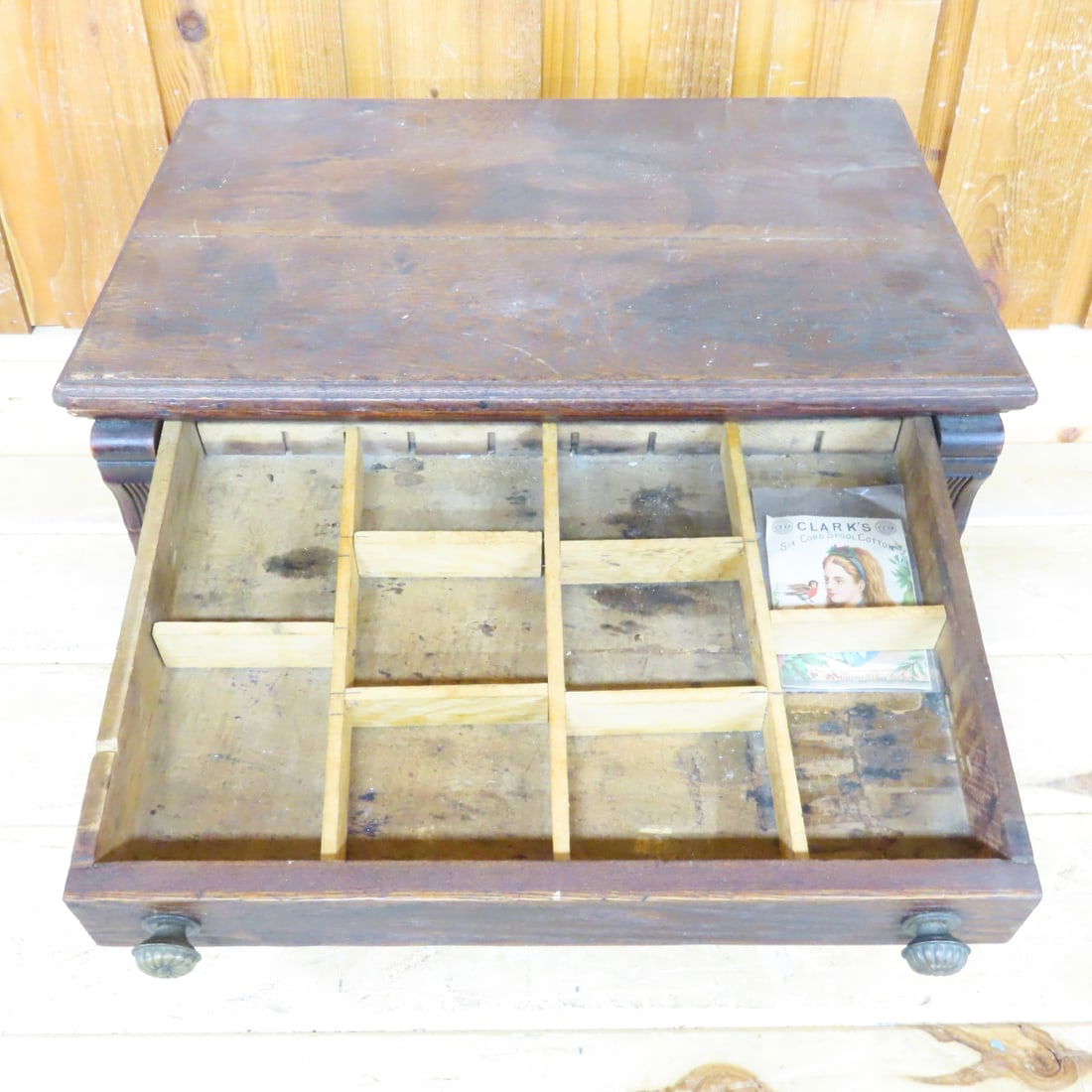 Antique J & P Oak Six Cord Spool Cabinet - 6