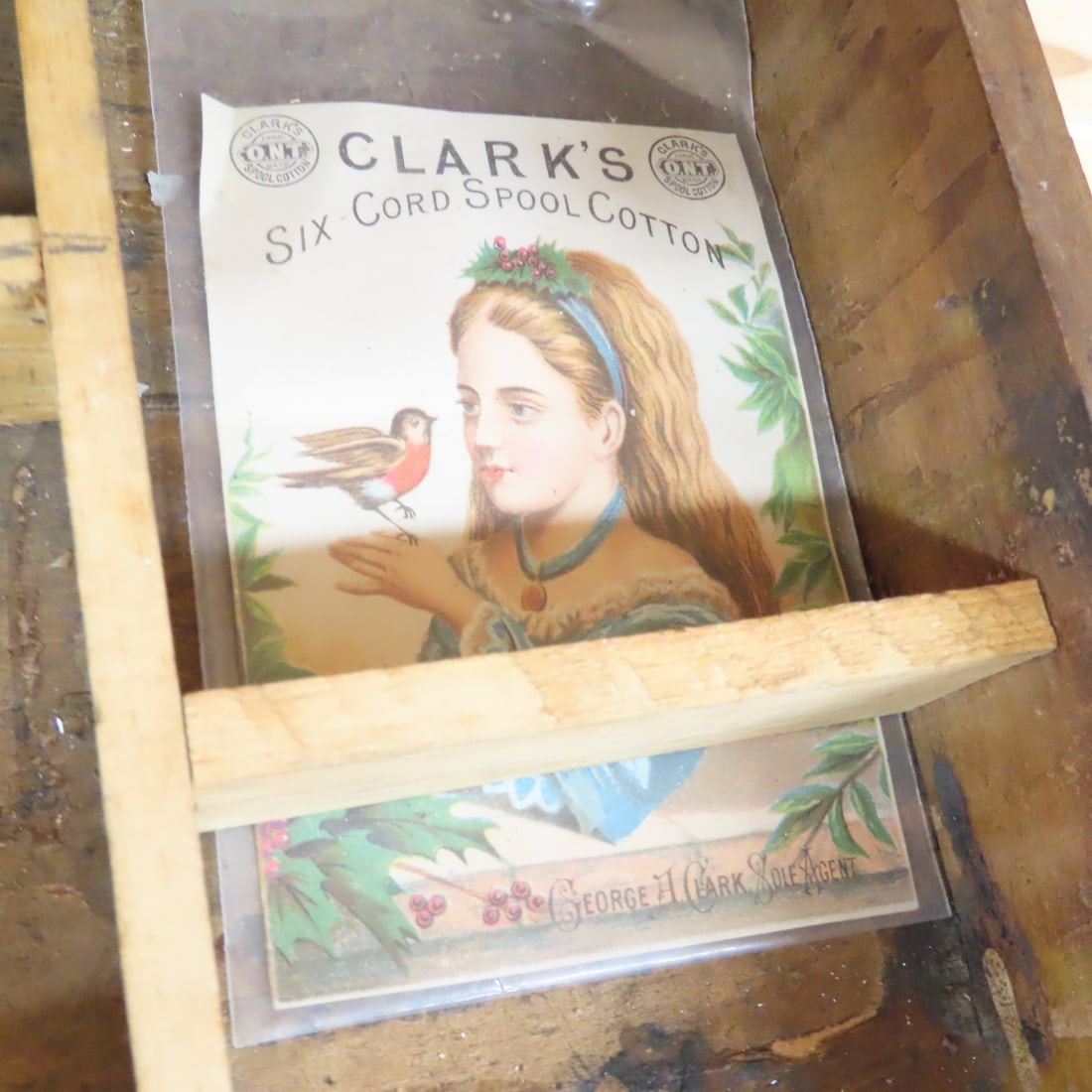 Antique J & P Oak Six Cord Spool Cabinet - 7