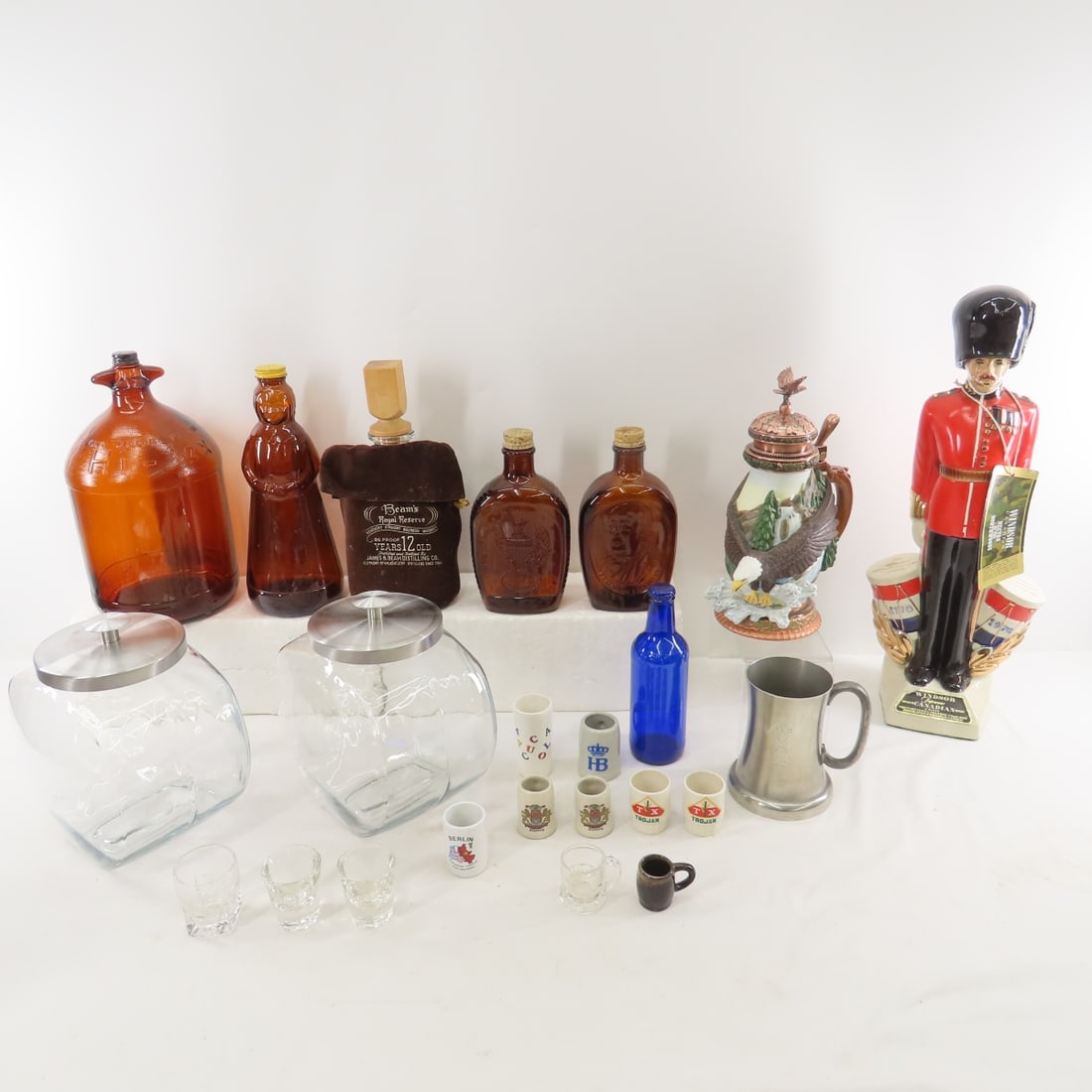 Vintage Bottles, Windsor Decanter, Shot Glasses: Vintage Bottles, Windsor Decanter, Shot Glasses - Bradfor Exchange "Freedom's Flight" Heirloom Mug, Windsor Canadian Mountie Decanter 19", hi-Lex Bleach Bottle, Benjamin Franklin Bottle, Shot
