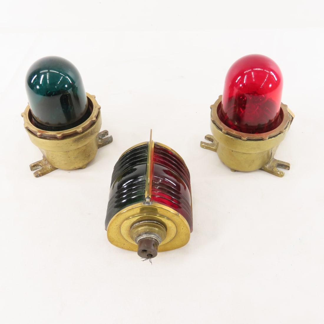 3 Vintage Solid Brass Bulkhead & Bow Ship Lights (1 of 12)