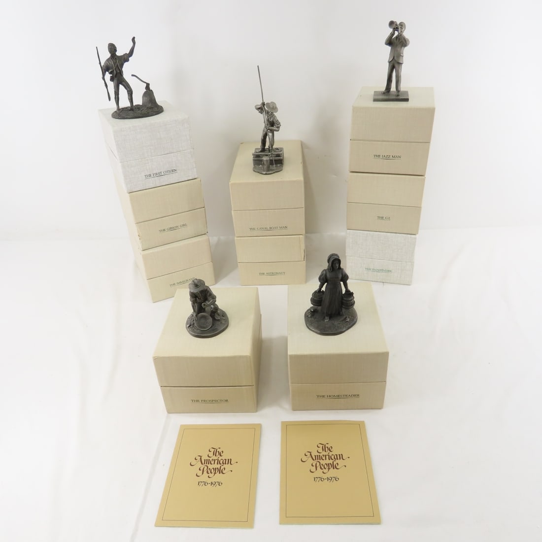 10 Franklin Mint "American People" Pewter Figures: 10 Franklin Mint "American People" Pewter Figures - The First Citizen, The Gibson Girl, The Immigrant, The Pathfinder, The G.I., The Astronaut, The Canal Boat Man, The Homesteader, The Prospector,