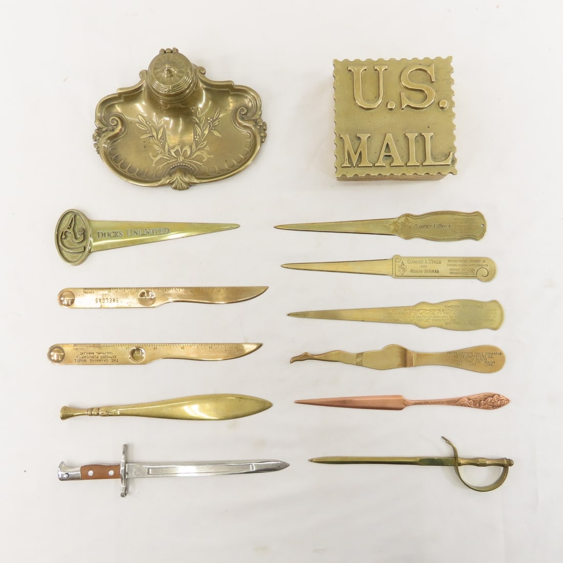 Antique Brass Inkwell & Advertising Letter Openers (1 of 16)