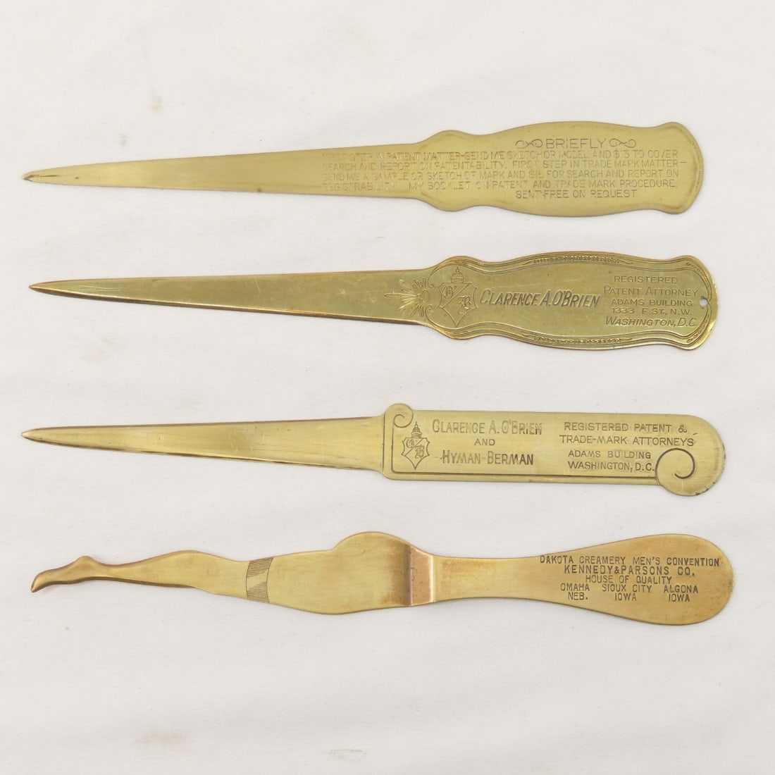 Antique Brass Inkwell & Advertising Letter Openers - 5