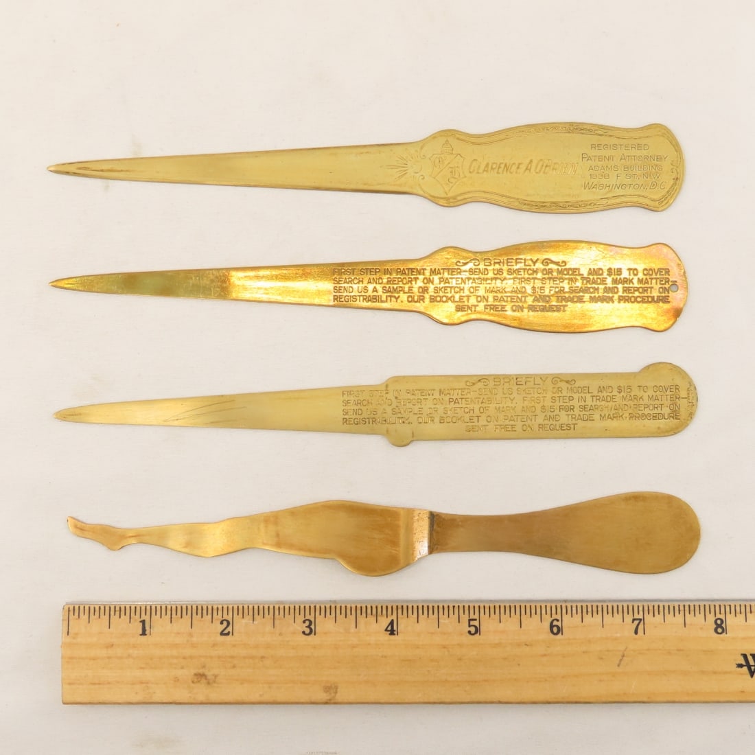 Antique Brass Inkwell & Advertising Letter Openers - 6