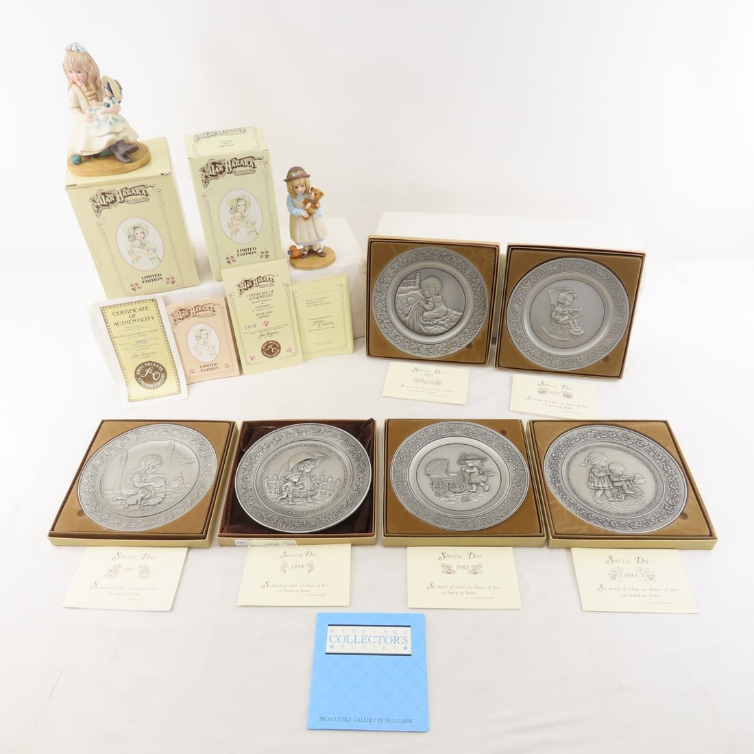 Hallmark Little Gallery Pewter Plates & More: Hallmark Little Gallery Pewter Plates & More - Piece of Lid is broken off and Missing. 11.5" long. Lot Size: 12 x 5 x 4", 1 lb Photos are part of description. (Live Auctioneers only shows a max of 20