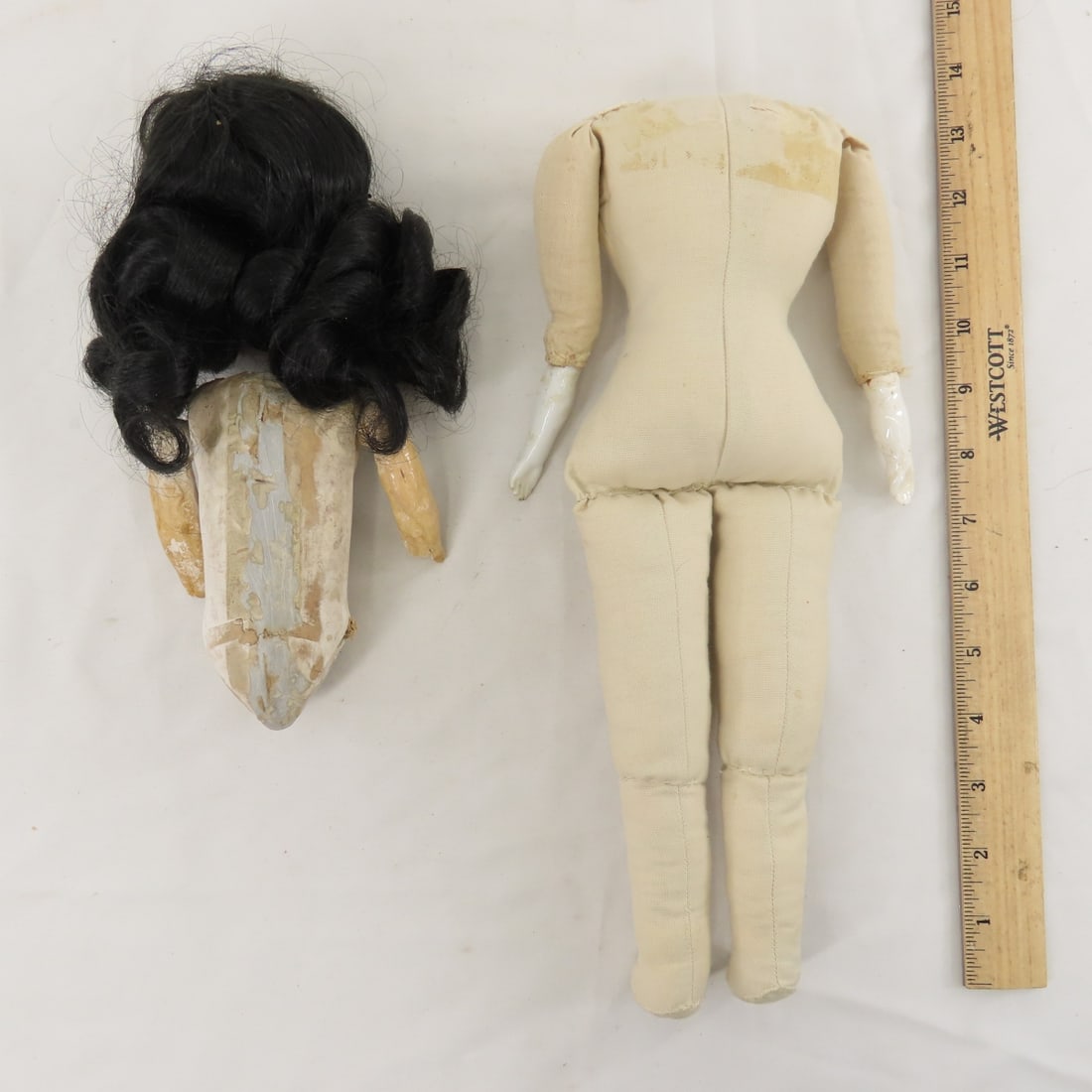 5 Antique Bisque Heads and 2 Cloth Doll Bodies - 13