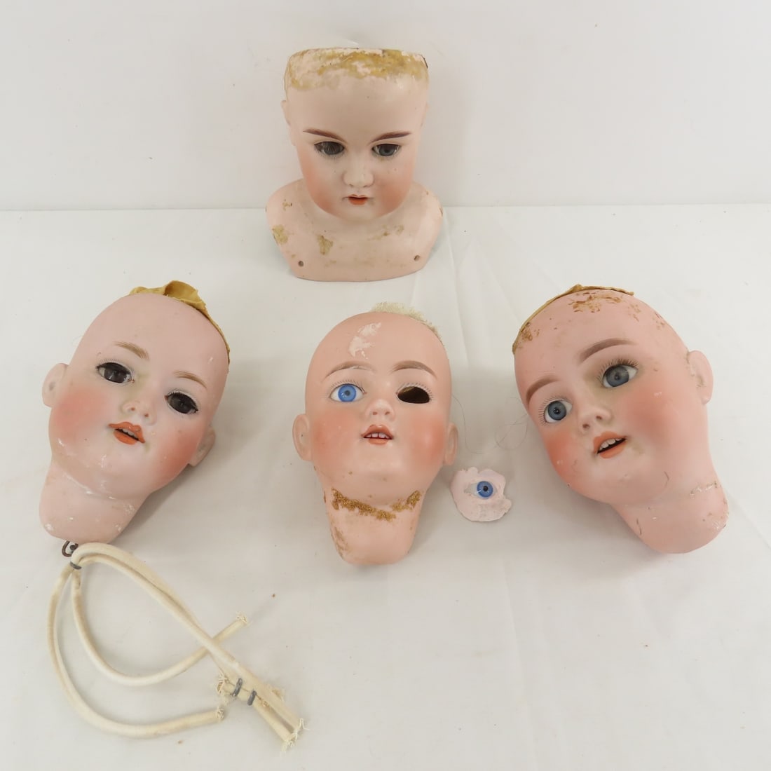 5 Antique Bisque Heads and 2 Cloth Doll Bodies - 2