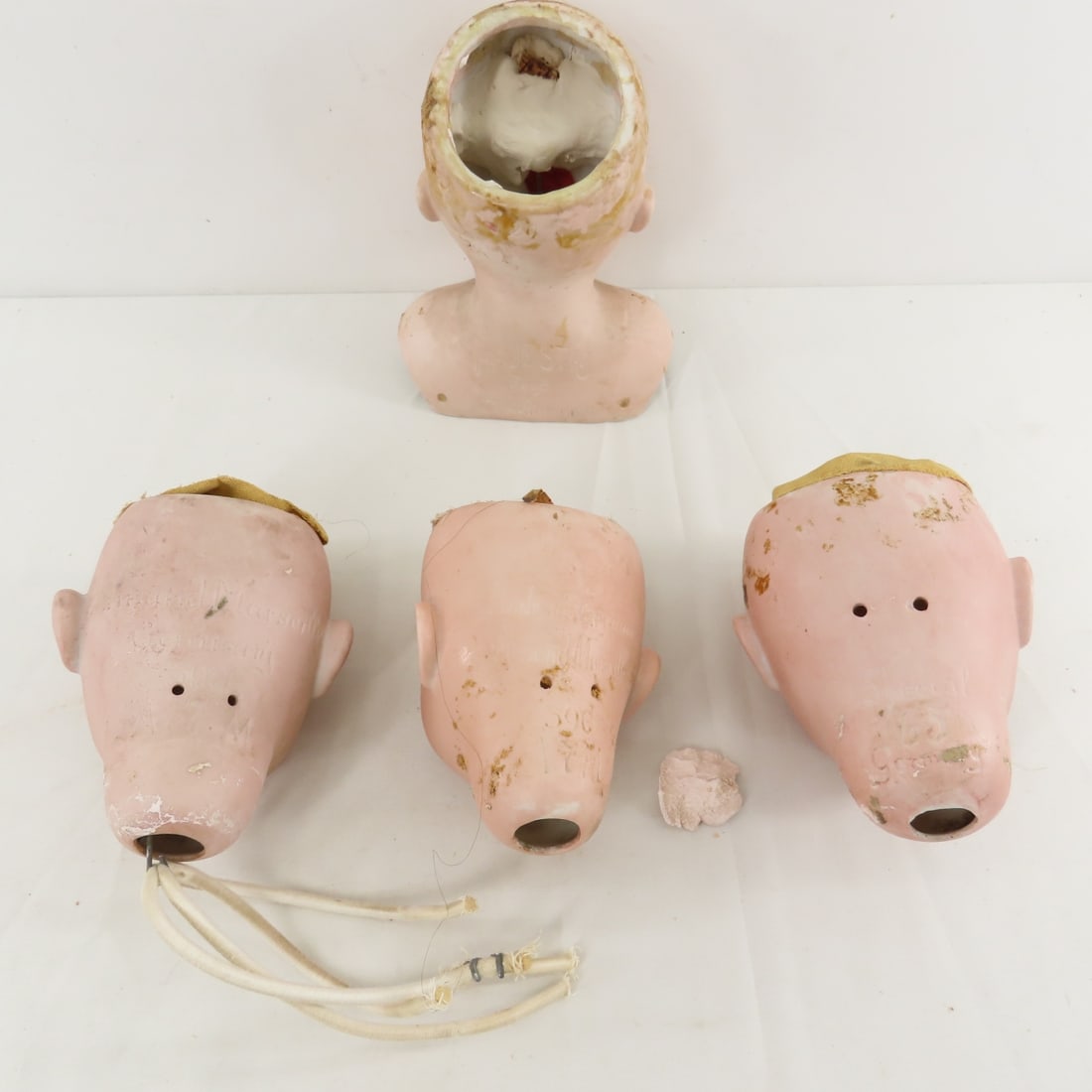 5 Antique Bisque Heads and 2 Cloth Doll Bodies - 3