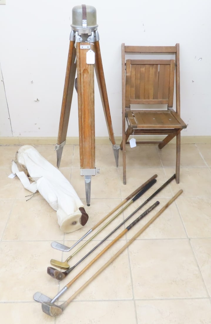 Vintage Tripod, Golf Clubs & Folding Chair (1 of 19)