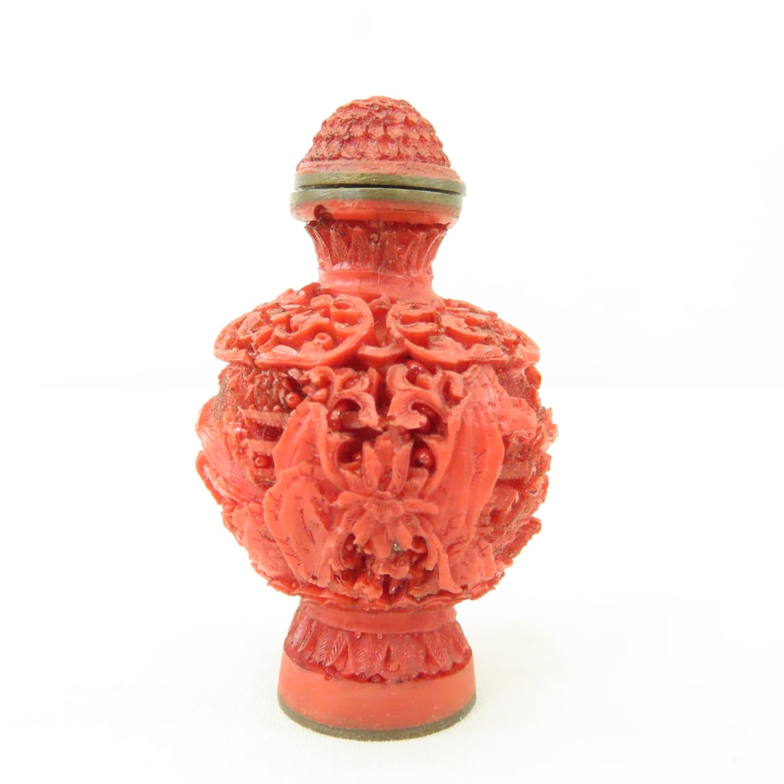 Cinnabar Snuff Container, mini Buddha, Jade Disc - 13