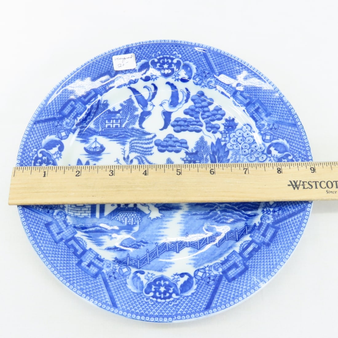 6 Japanese Flow Blue Plates and 1 Platter - 12