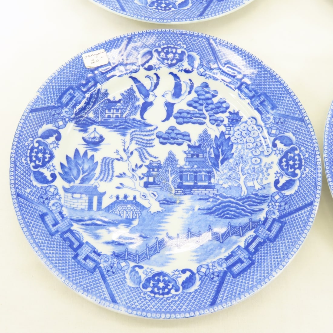 6 Japanese Flow Blue Plates and 1 Platter - 6