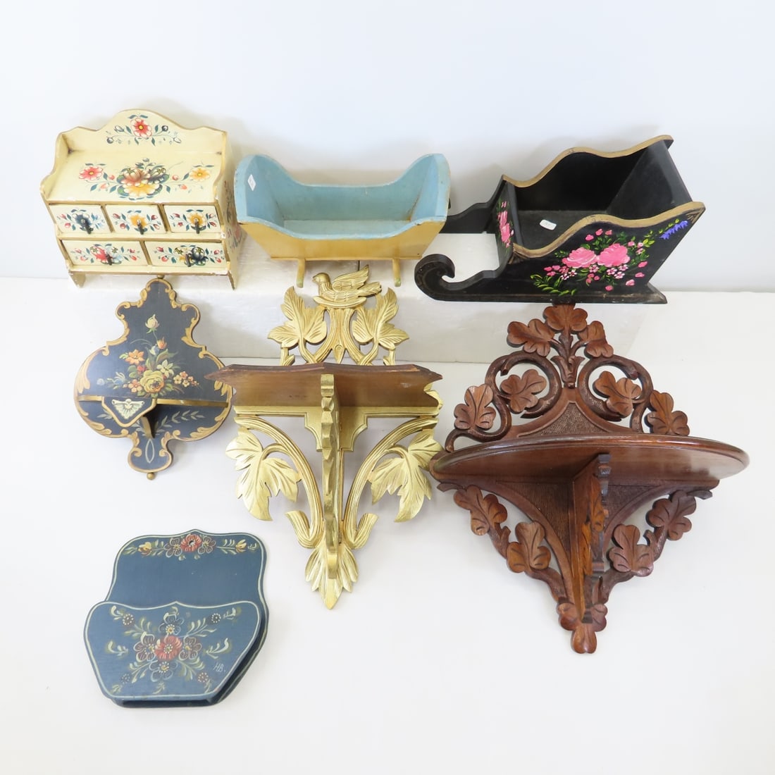 Vintage Painted Wood folding shelves, cradle, sled (1 of 16)