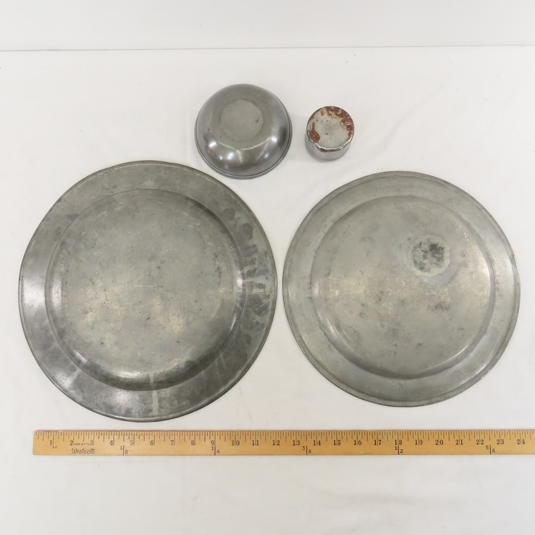 Pewter Plates, Wooden Boxes, Milk Bottle & More - 12