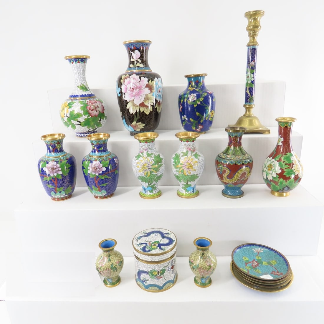 Cloisonne vases, plates, candlestick & more (1 of 20)