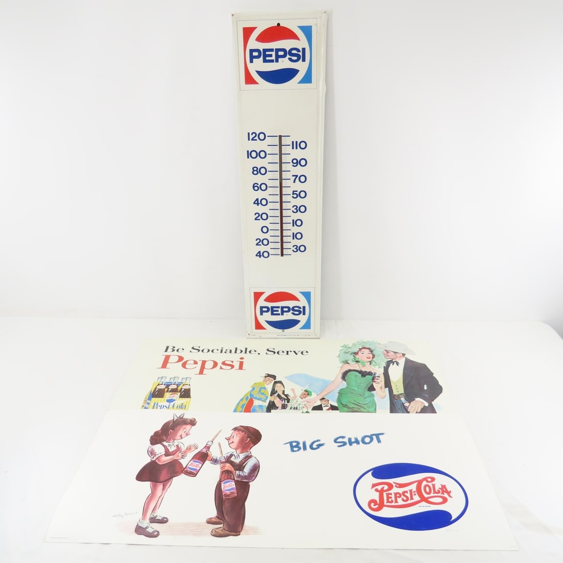 Pepsi Thermometer & 2 Cardboard Advertising Signs (1 of 16)