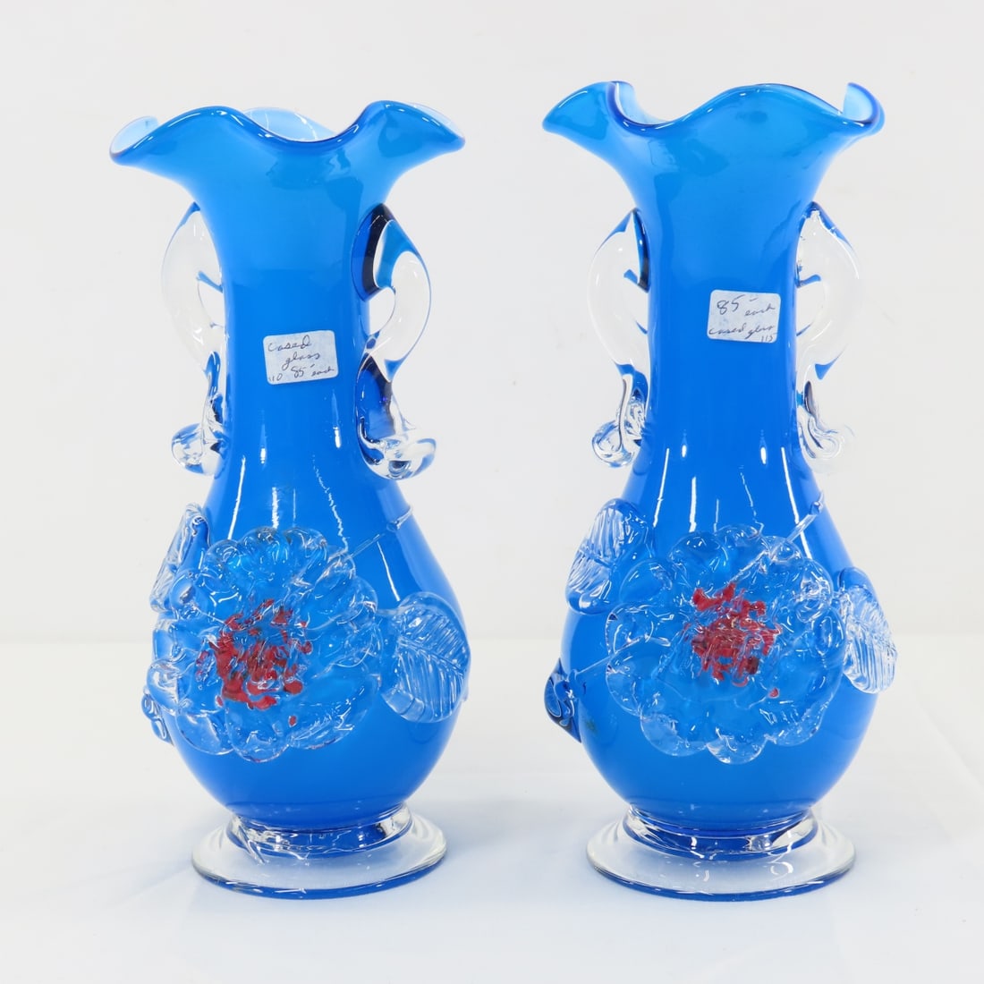 Pair of Antique Blue Glass Tivoli Vases 8.25" (1 of 8)