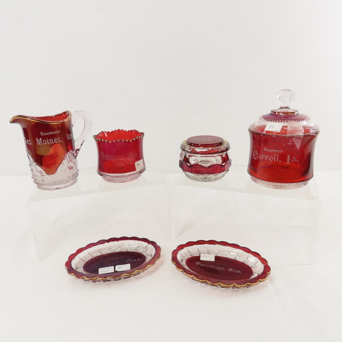 6 Antique Souvenir Red Ruby Flash Glass items (1 of 16)