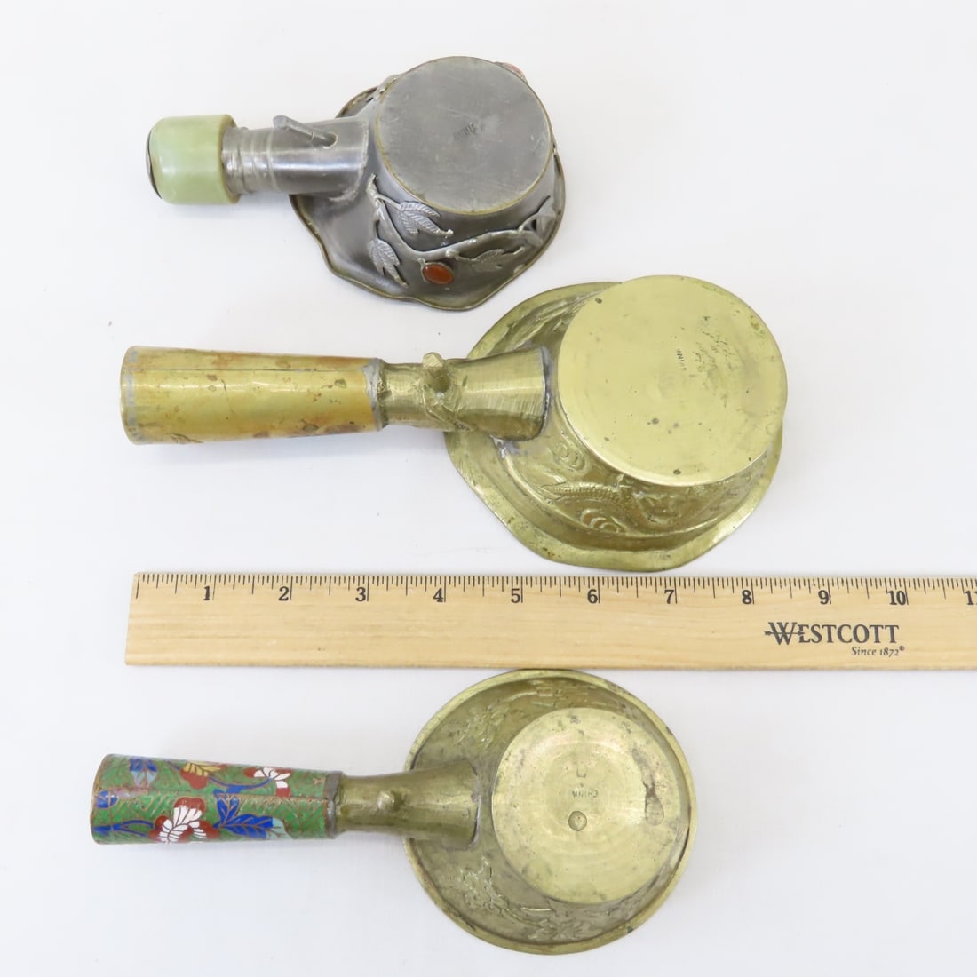 3 Brass Silk Iron Coal Pans Marked China - 14