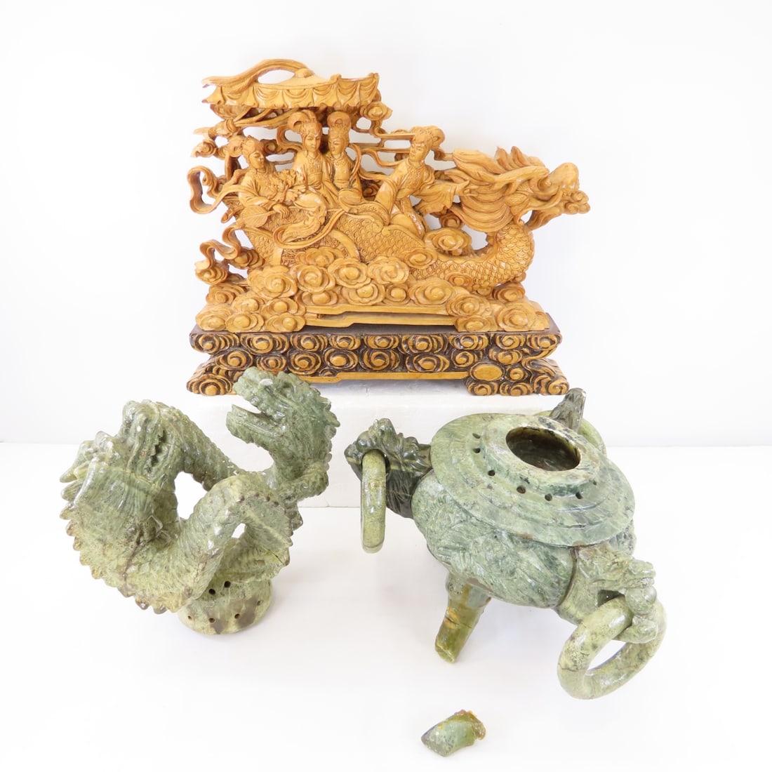 Chinese Stone Censer & Wood Carved Dragon (1 of 20)