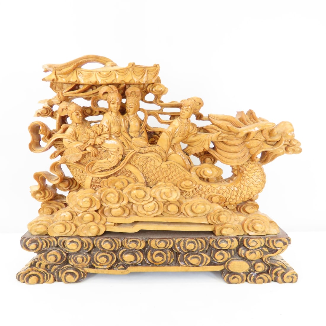 Chinese Stone Censer & Wood Carved Dragon - 2