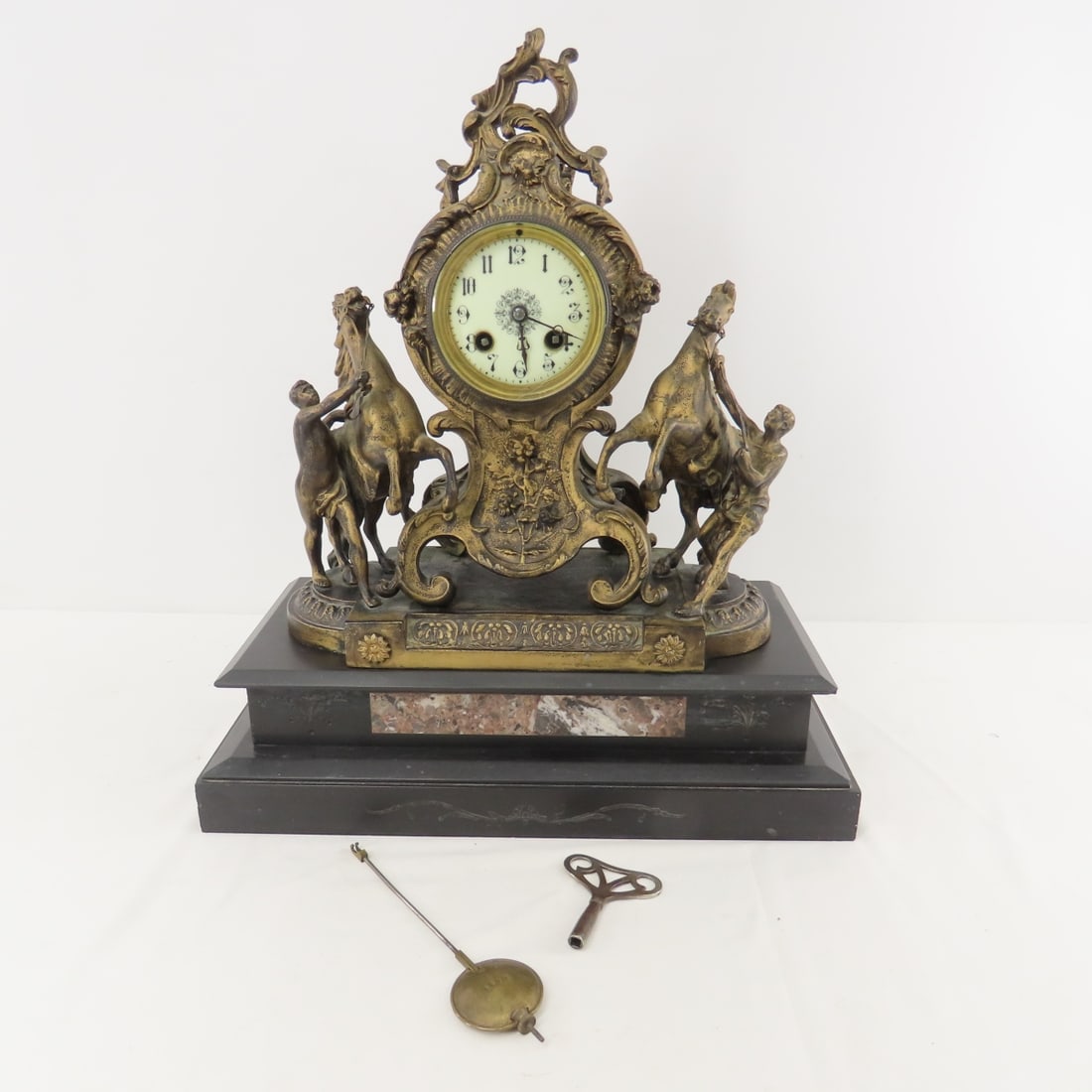 1880's Marly Horse Mantle Clock with Marble Base (1 of 20)