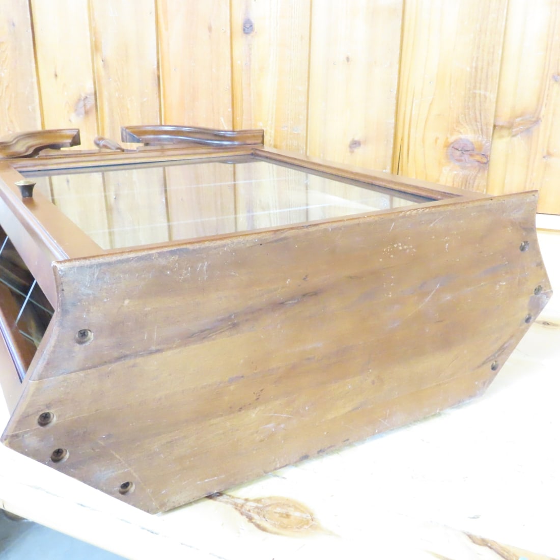 Vintage Wood Display Cabinet w/Glass Shelves - 7