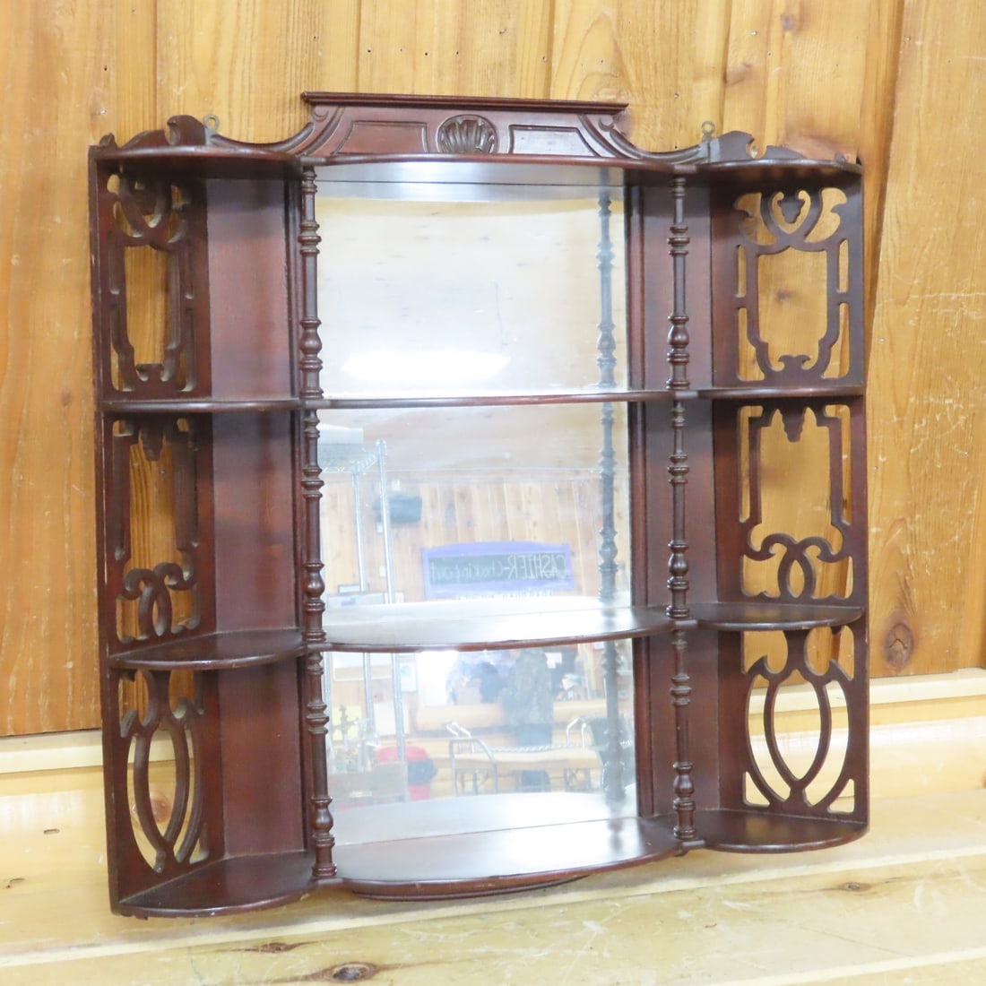 Antique Walnut Mirrored Display Shelf (1 of 9)