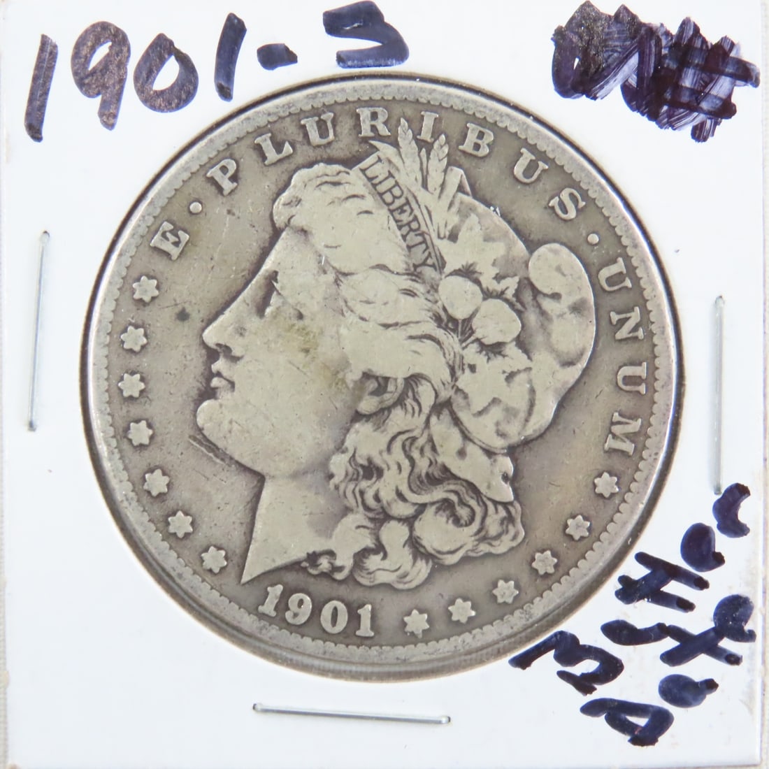 1901 S Morgan Silver Dollar: 1901 S Morgan Silver Dollar - Lot Size 3x3x3" 1 LB Photos are part of description. (Live Auctioneers only shows a max of 20 photos). Please ask questions and read terms & conditions before bidding.