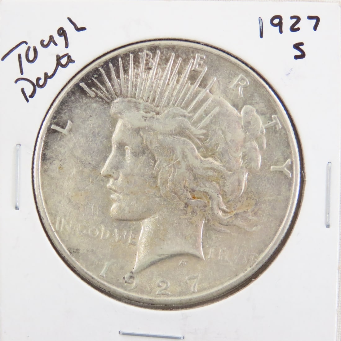 1927 S Peace Silver Dollar: 1927 S Peace Silver Dollar - Lot Size 3x3x3" 1 LB Photos are part of description. (Live Auctioneers only shows a max of 20 photos). Please ask questions and read terms & conditions before bidding.