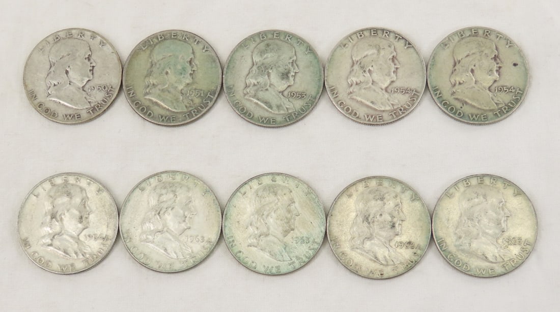 10 Franklin Silver Half Dollars (1 of 11)