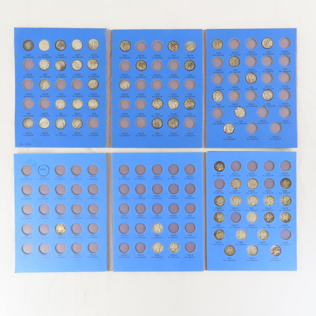 59 Mercury Dimes in 2 Blue Books: 59 Mercury Dimes in 2 Blue Books - Lot Size 9x7x2" 3 LB Photos are part of description. (Live Auctioneers only shows a max of 20 photos). Please ask questions and read terms & conditions before