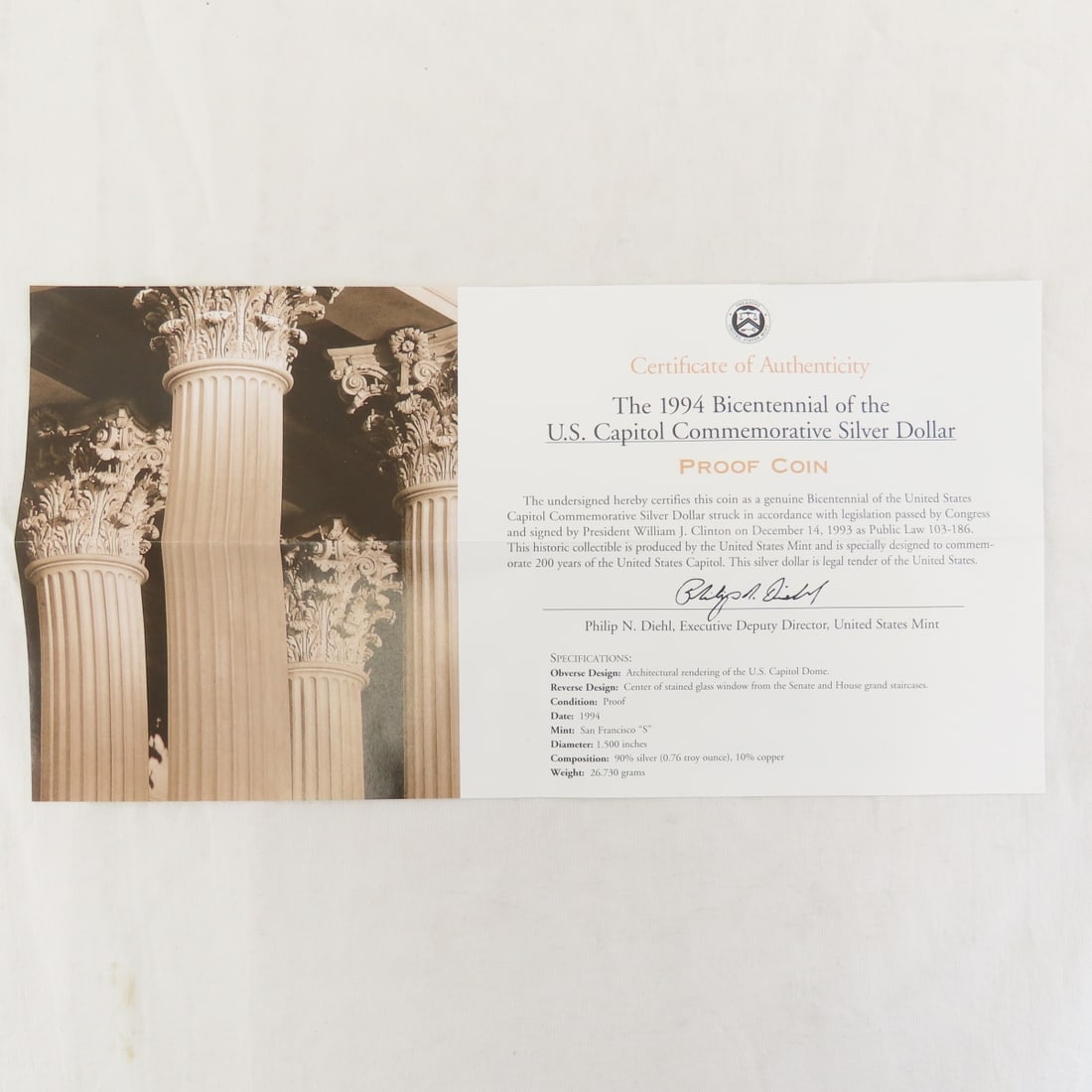 1994 US Capitol Bicentennial Silver Dollar Proof - 6