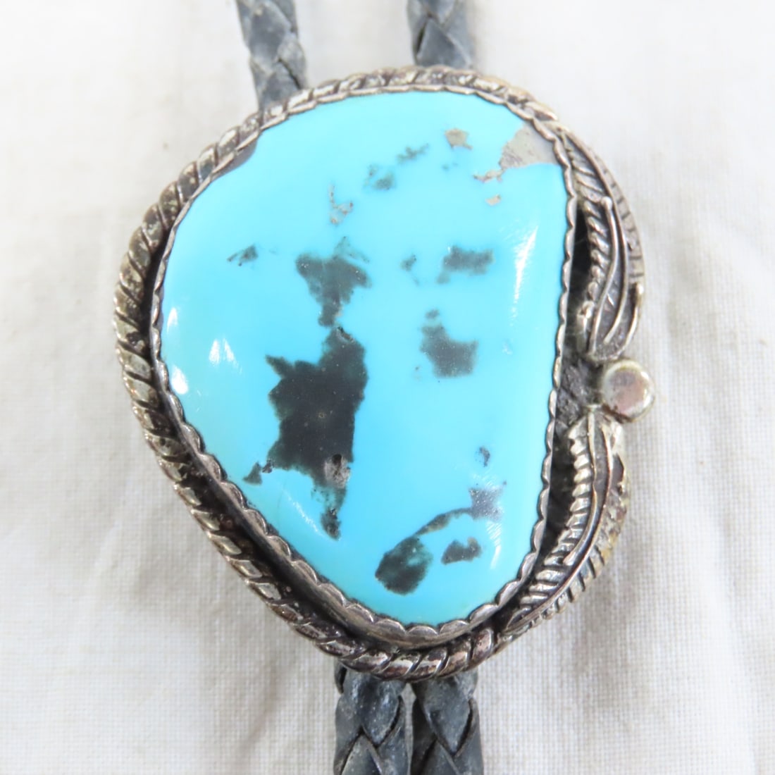 Signed Sterling Silver Turquoise Bolo Tie - 2