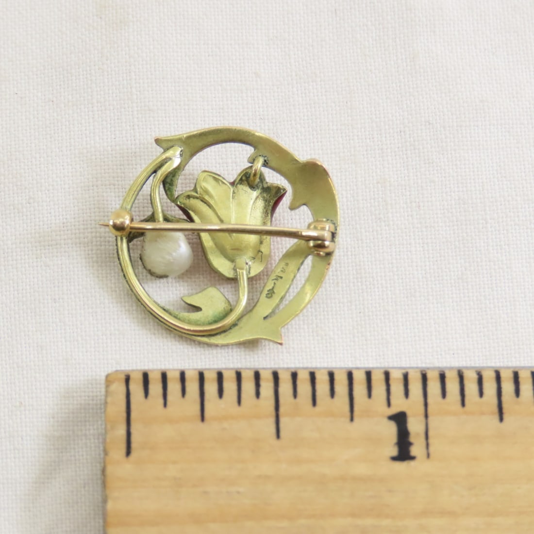 Bippart & Co Signed 14kt gold Art Nouveau Brooch - 2