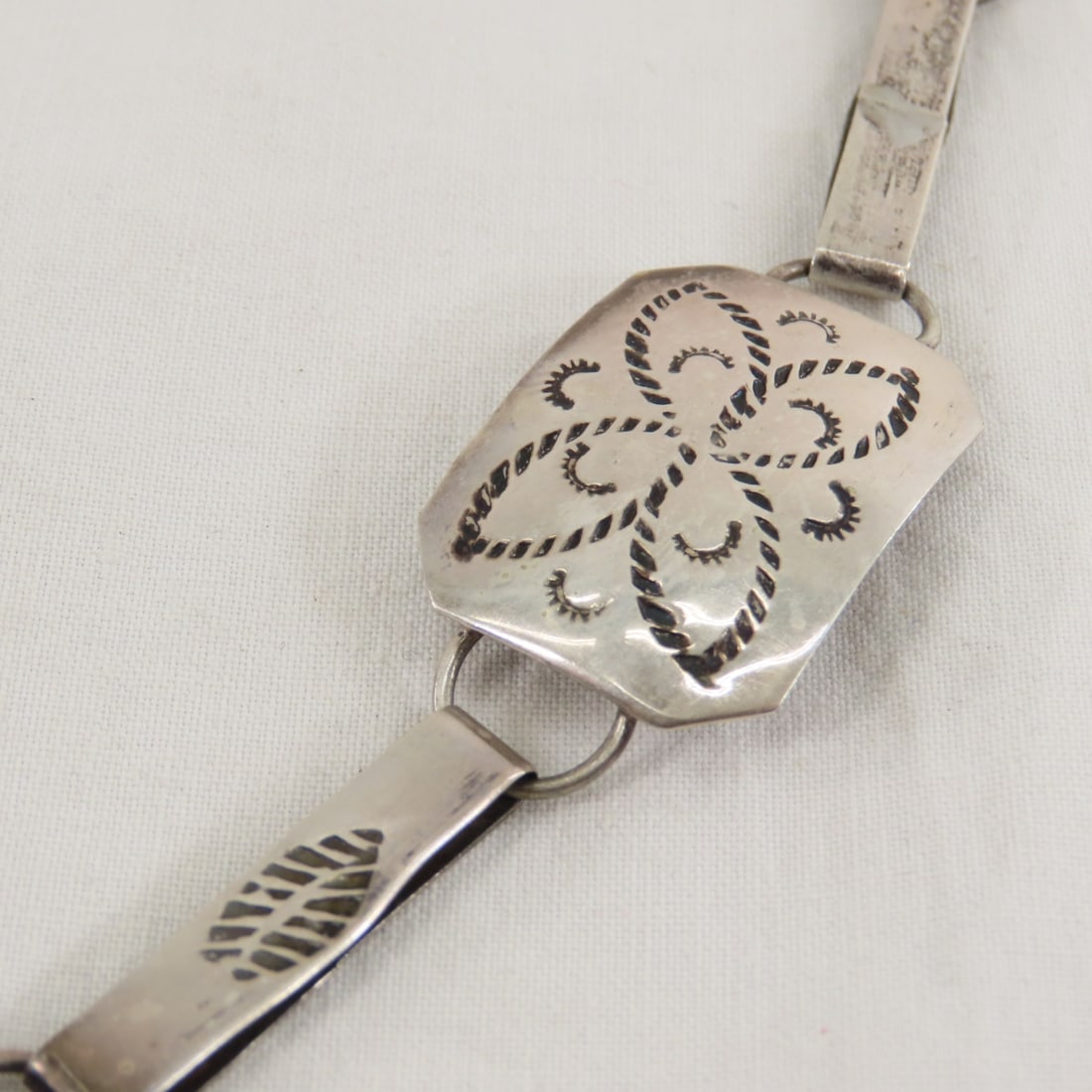 Hand Tooled Sterling Silver Belt, 32", 67 grams - 2